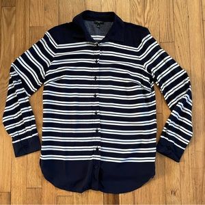 Talbots Rayon Button Up Shirt | Blue and White Stripes | Size S